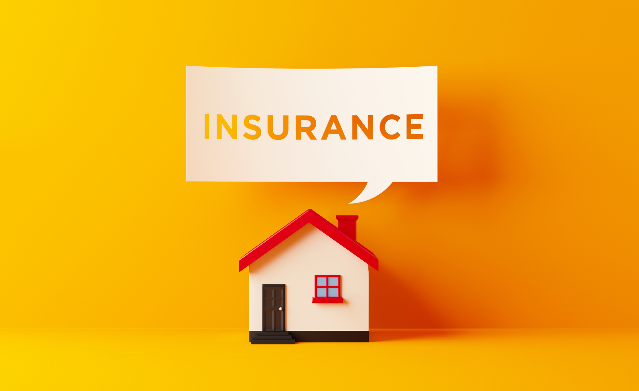 House figurine with "INSURANCE" speech bubble
