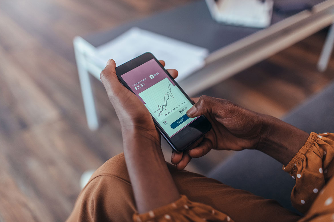 Person looking at app on phone